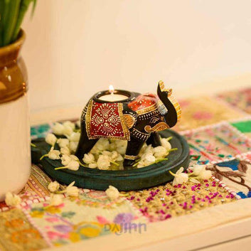 Black Handpainted Elephant Candle Holder (Set Of 4)
