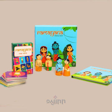 DaJinn Wooden Ramayana Play Set - Peg Dolls, Picture Book, Memory Cards & Snap Cards (3+ Years)