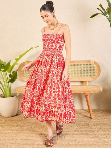 Dajinn Scalloped Fit and Flare Maxi Cotton Dress
