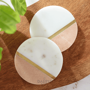 Atrangi Pink White Marble Coaster (Set Of 2)