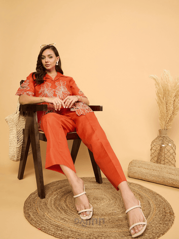 Dajinn Linen Embroidered Cutwork Coord Set