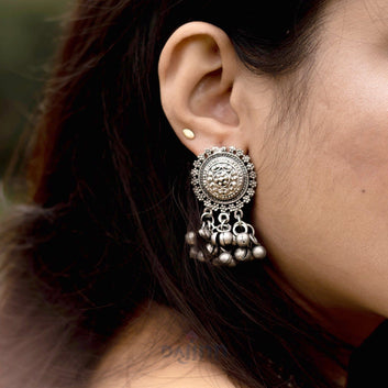 Dajinn Kiva Silver Oxidised Ghungroo Necklace Set