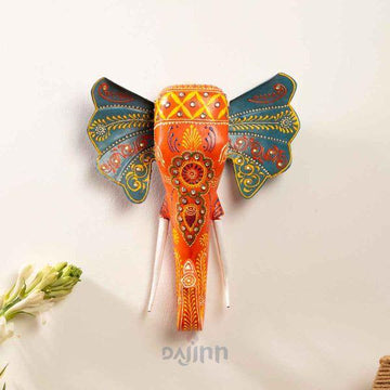 Orange Handpainted Elephant Wall Decor