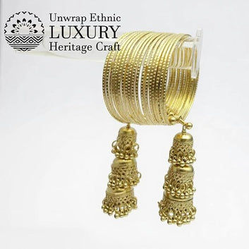 Dajinn Regal Harmony Traditional Ethnic Bangles Set for Women and Girls – Antique Golden, Party, Wedding and Festive Jewellery For Women
