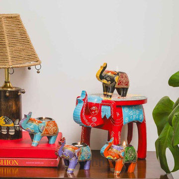 Red Decorative Elephant & Candle Holder Set