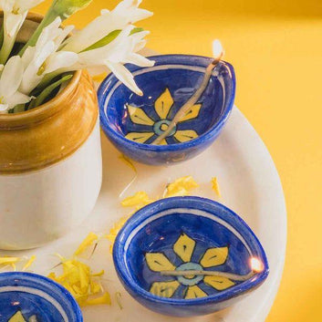 Starflower Blue Pottery Diya (Set Of 5)