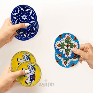 Assorted Blue Pottery Coaster (Set Of 6)