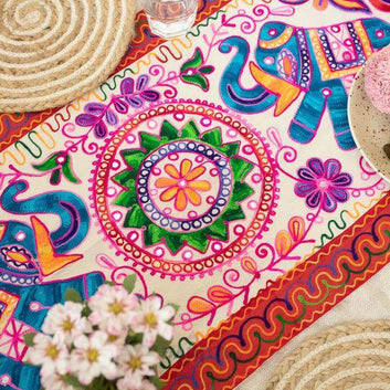 Elephant Ari Embroidery Table Runner