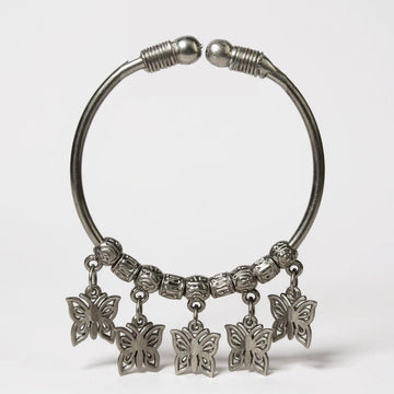 Dajinn Aarzoo Collection Oxidized Brass Elegant Finish Bracelet for Women & Girls | Traditional Ethnic Indian Charm Kada with Danglers | Adjustable Antique Style Jewellery (Butterfly Dreams Kada)