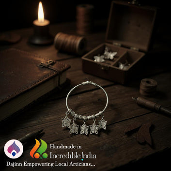 Dajinn Aarzoo Collection Oxidized Brass Elegant Finish Bracelet for Women & Girls | Traditional Ethnic Indian Charm Kada with Danglers | Adjustable Antique Style Jewellery (Butterfly Dreams Kada)