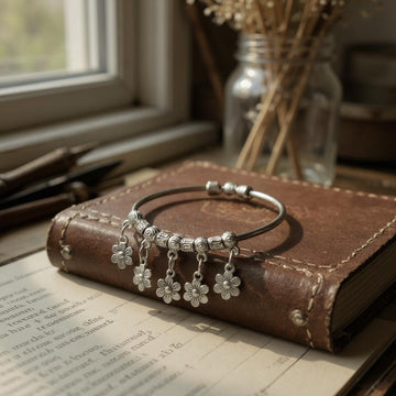 Dajinn Aarzoo Collection Oxidized Brass Elegant Finish Bracelet for Women & Girls | Traditional Ethnic Indian Charm Kada with Danglers | Adjustable Antique Style Jewellery (Blossom Kada)