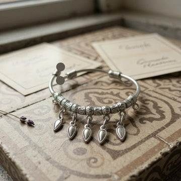 Dajinn Aarzoo Collection Oxidized Brass Elegant Finish Bracelet for Women & Girls | Traditional Ethnic Indian Charm Kada with Danglers | Adjustable Antique Style Jewellery (Teardrop Elegance Kada)