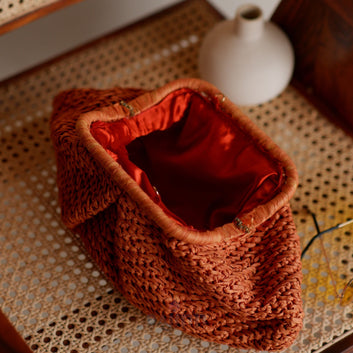 Dajinn Burnt Caramel Raffia Clutch