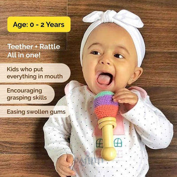 DaJinn Wooden Organic Crochet Shaker - Baby Rattle Toy (0 Months+)