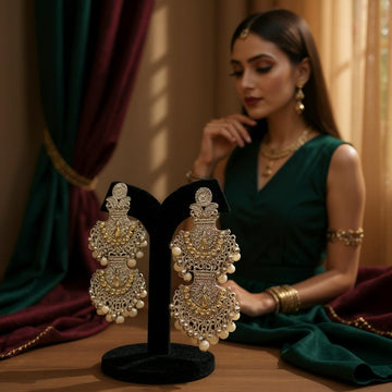 Dajinn Noor-E-Zaiba Collection Traditional Oxidised Silver-Plated Ethnic Earrings with Pearls for Women & Girls (Regal Chandbali)