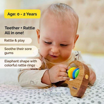 DaJinn Neem wooden elephant rattle for babies (0 Months+)