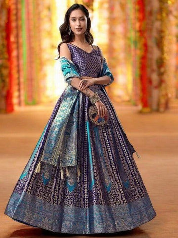 Graceful Navy Blue Lehenga with Embroidered Details