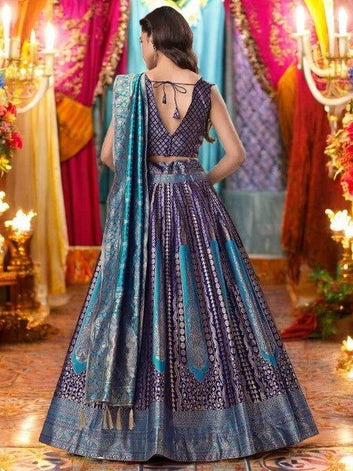 Graceful Navy Blue Lehenga with Embroidered Details