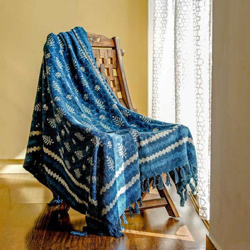 Indigo Block Print Sofa Throw