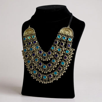 Dajinn Meher Collection Oxidized Brass Oxidized Traditional Ethnic Necklace with Earrings for Women and Girls Antique Indian Jewelry Set (Magical Rainbow)