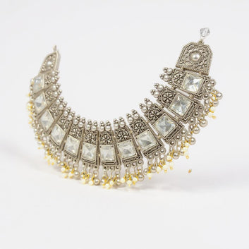 Dajinn Nritya Kalika Collection Oxidized Tribal Chocker Necklace Set with Earrings – Traditional Ethnic Indian Jewelry for Women and Girls Shakti Kalika Chockert Set