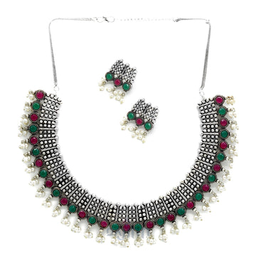 Dajinn Kavya Multi colored Metallic Silver Oxidized Jewelry Gift Set
