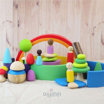 DaJinn 24-Piece Wooden Pretend Play Set with Peg Dolls (3 Years+)