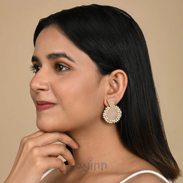 Dajinn Preeti Light Pink Stone and Pearl Earring