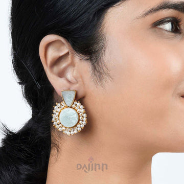 Dajinn Preeti Light Green Stone and Pearl Earring