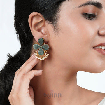 Dajinn Arisha Green Stone and Pearl Earring