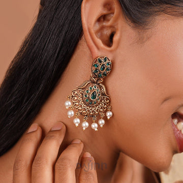Dajinn Vikasini Dark Green Gold Enamel Earrings