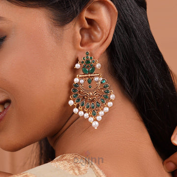 Dajinn Rutuja Dark Green Gold Enamel Earrings