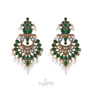 Dajinn Rutuja Dark Green Gold Enamel Earrings