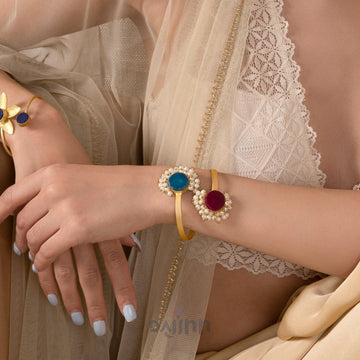 Dajinn Piyali Red And Blue Studded Pearl Bracelet