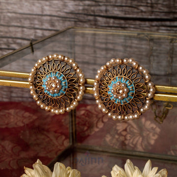 Dajinn Vaani Light Blue Gold Enamel Stud