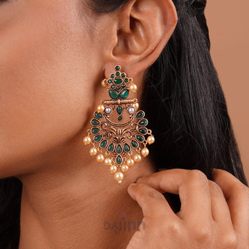 Dajinn Saanchi Dark Green Gold Enamel Earrings