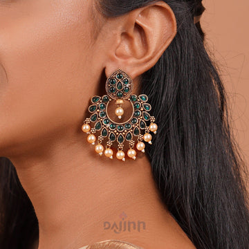 Dajinn Ira Dark Green Gold Enamel Earrings