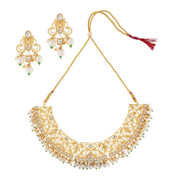 Dajinn Revika Pearl and Gold Necklace Set