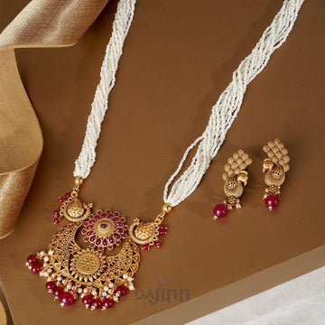 Dajinn Holkar Gold Ruby Necklace Set