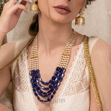 Dajinn Aarushi Blue Bead And Pearl Necklace