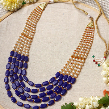 Dajinn Aarushi Blue Bead And Pearl Necklace