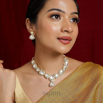 Dajinn Noor Light Gold Uncut Stone Necklace Set