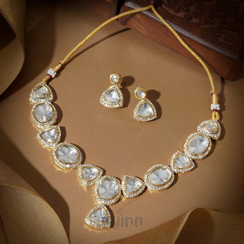Dajinn Noor Light Gold Uncut Stone Necklace Set
