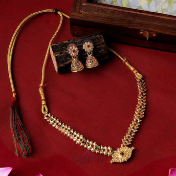 Dajinn Dharmika Gold Red And Green Necklace Set