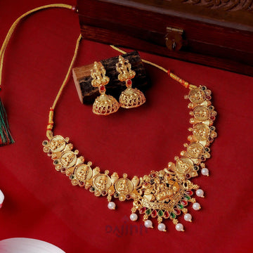 Dajinn Ganesa Gold Red And Green Necklace Set