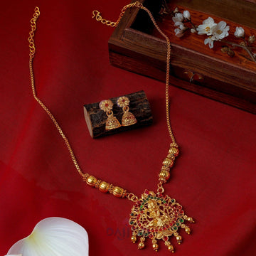 Dajinn Kalida Gold Red And Green Necklace Set
