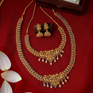 Dajinn Karuka Gold Red And Green Layered Necklace Set