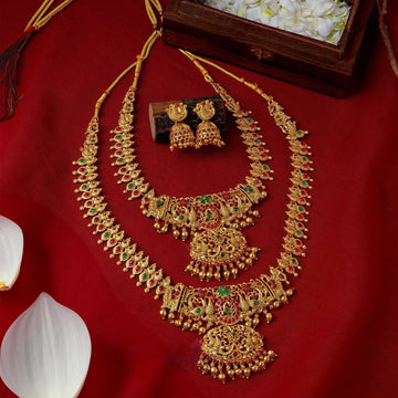 Dajinn Katiana Gold Red And Green Layered Necklace Set