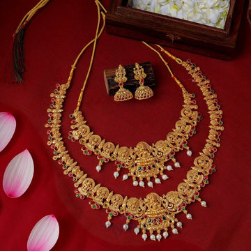 Dajinn Kavitha Gold Red And Green Layered Necklace Set