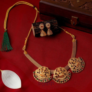Dajinn Mahari Gold Red And Green Necklace Set